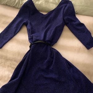 Blue And Black V-Shaped Collar Dress